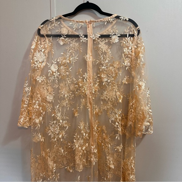 Peachy Lace Sheer Floral Long Sleeve High Low Top Size XL - Picture 6 of 7